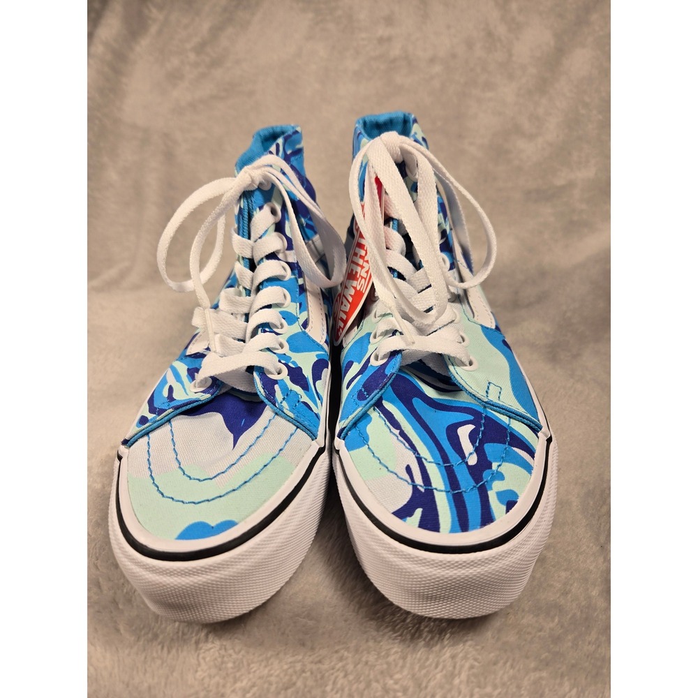 Vans Sk8-Hi High Top Sneakers Blue Swirl Pattern Canvas Skate Shoes